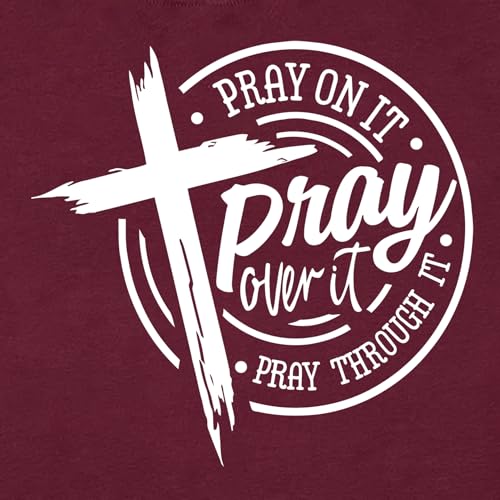 LOOKFACE Womens Pray Graphic Tees Cute Tops - color: Wine Red, size: Medium