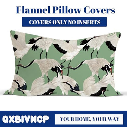 Crane Green Throw Pillow Covers 12x20 Inch, Green Pillow Cases - color: Crane