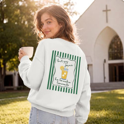 BINTEHGS Christian Sweatshirts For Women My Jesus Making Lemonade Graphic Faith Crewneck Pullover Religious Long Sleeve Shirt - color: White, size: X-Large
