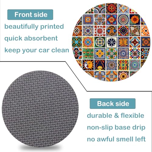 Car Cup Holder Coasters, 2 Pack – 2.75" Universal Auto Anti-Slip Insert Coaster, Rubber Car Coasters, Personalized Car Accessories for Women & Men (Mexican Tiles) - color: Mexican Tiles