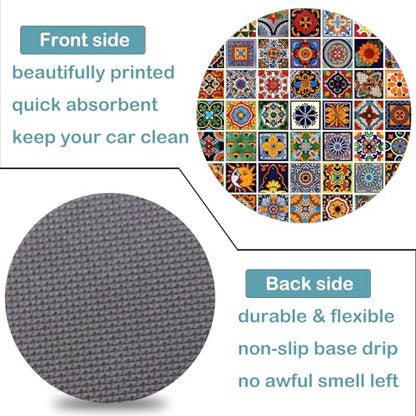 Car Cup Holder Coasters, 2 Pack – 2.75" Universal Auto Anti-Slip Insert Coaster, Rubber Car Coasters, Personalized Car Accessories for Women & Men (Mexican Tiles) - color: Mexican Tiles