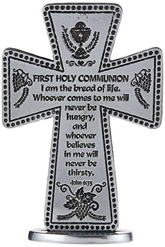 Cathedral Art (Abbey & CA Gift First Holy Communion Standing Message Cross, 3-Inch, Pewter, 1.50" x 2.25" - style: First Holy Communion 3"