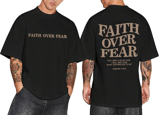 Christian Faith Over Fear Shirt for Men Jesus Religious Shirts Oversized T-Shirt - color: Faith Grey, size: 3X-Large