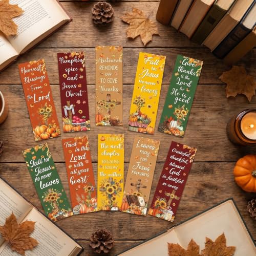 Wxiben Fall Christian Bookmarks Gifts - 100 Pcs Autumn Bible Verse Book Mark Paper Pumpkin Maple Leaf Cross Book Marker for Women Men Holiday Book Lovers Reading Church Office Supplies - color: Fall Christian