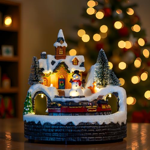Candieslife Animated Musical Christmas Snowman Decorations - Rotating Train with Warm Lights for Xmas Decor Gift, Tabletop Decorative Christmas Ornaments - color: Snowman