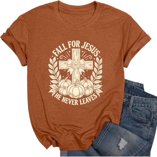 Womens Jesus Graphic Tee Bible Verse Shirts Christian Religious T Shirt Top - color: Burnt Orange-fall 1, size: Small