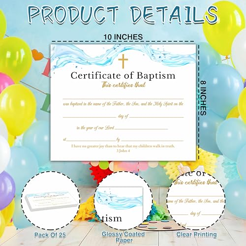 Baptism Certificates, Baptism Certificates for Church, Baby Dedication Certificates, Water Wave Themed Certificates for Baptism Supplies for Baby Boy Girl, Certificates of Recognition dd08