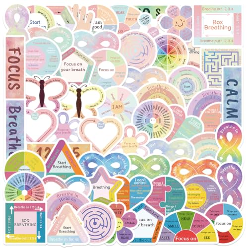 50Pcs Breath Calm Anxiety Sensory Stickers Waterproof Vinyl Decals - color: Anxiety Relief