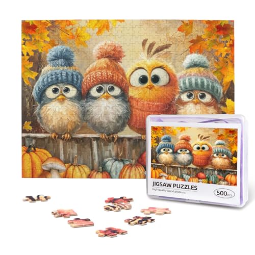 Fall Bird Jigsaw Puzzles for Adults 500 Pieces Autumn Pumpkin Maple Leaf Bird Painting Wooden Jigsaw Puzzle Pumpkin Harvest Thanksgiving Puzzle for Family Friends Challenging Game Home Decor - color: Pumpkin and Bird, size: 500PCS