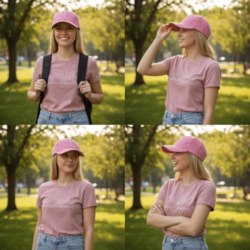 Three Nails Cross Christian Hats, Embroidered Baseball Caps for Adults - color: Pink White