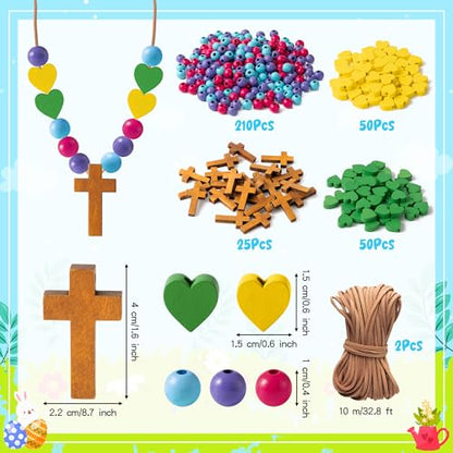 BeYumi Religious Cross Necklace Craft - 24Pcs Christian Wooden Cross Beads Necklace Craft Kit for Kids DIY Jewelry Gift Jesus Heart Decor VBS Week Sunday School Church Classroom Party Fun Activities - style: Easter