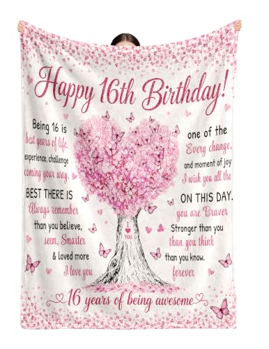 Sweet 16 Gifts for Girls, Sweet 16 Blankets,16th Birthday Gifts - color: 16 Pink Tree