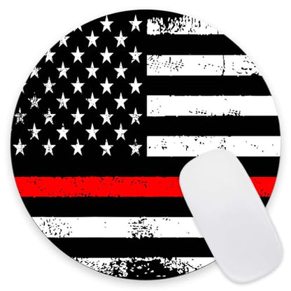 Round Mouse Pad,Fire Fighter Thin Red Line Flag Mouse pad,Custom Small Mouse Pads with Designs,Portable Office Non-Slip Rubber Base Wireless Mouse Pad for Laptop 7.9×7.9×0.12 inches - color: Fire Fighter Thin Red Line Flag