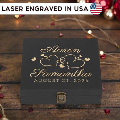 Personalized Anniversary Box, Engraved Wooden Keepsake Box for Couples - style: 6. Anniversary Designs