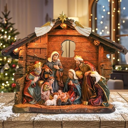 MUMTOP Nativity Set Indoor, Lighted Nativity Scene for Christmas Decoration - style: Nativity Scene with Light_B
