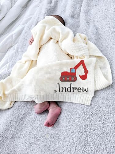 IZI POD Personalized Knit Baby Blanket, Embroidered Name Nursery Blanket, Cotton Knit Stroller Blankets, Gift for Baby, Birthday - Style 10 - color: Custom 7