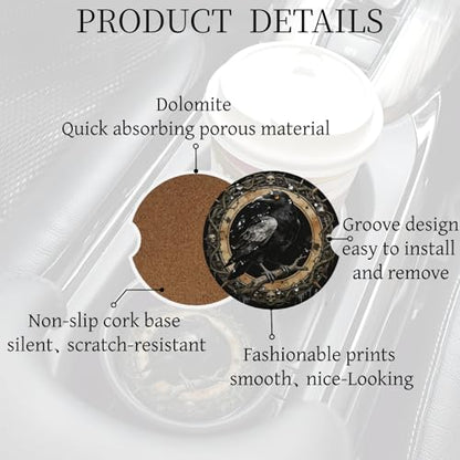 Ceramic Car Cup Coasters 2PCS - Raven - color: Raven
