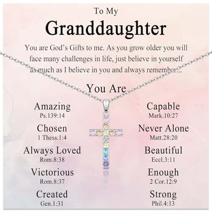Cross Necklace for Little Girls Catholic Christian Religious Gifts - color: To My Granddaughter