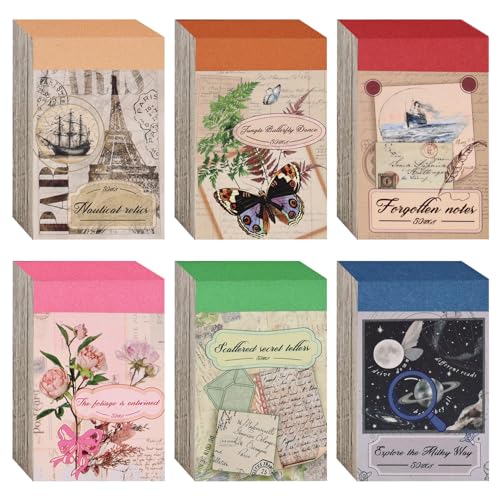 300Pcs Washi Stickers in 6 Mini Books, Vintage Nature Junk Journal Supplies - color: Yz6-300ps