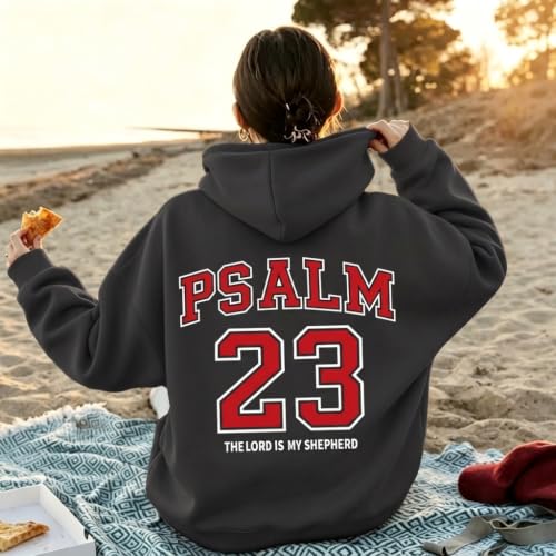 Christian Hoodies for Women Psalm 23 Sweatshirt Jesus Faith Hoodies Religious Bible Verse Graphic Hoodie Pullover - color: Deep Gray, size: X-Large