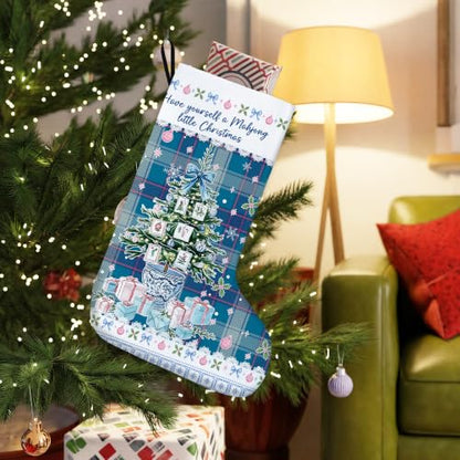 Blue Plaid Chinoiserie Christmas Mahjong Stockings 16 Inch - color: Christmas14