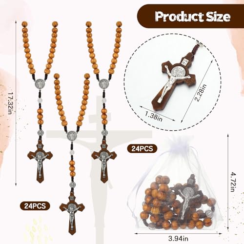Equsion 24 Set Wooden Rosary Necklace Catholic Jesus Cross - color: Coffee