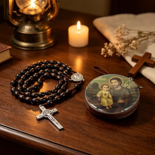 Wooden Catholic Rosary Beads, Rosarios Catolicos with Decorative Prayer Box - color: Brown (8)