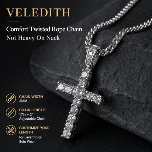925 Sterling Silver Cross Necklaces for Mens Women CZ Beveled Edge - color: Cubic Zirconia Silver Cross