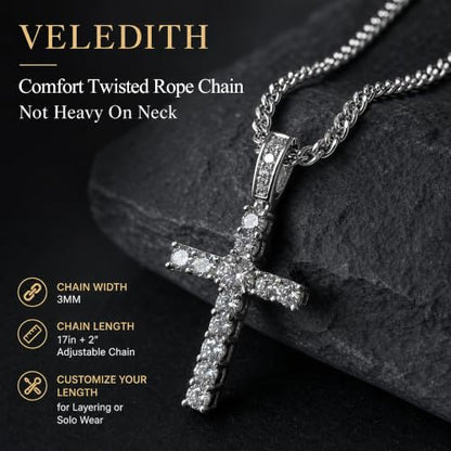 925 Sterling Silver Cross Necklaces for Mens Women CZ Beveled Edge - color: Cubic Zirconia Silver Cross
