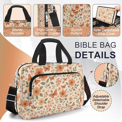 Butterfly Bible Cover Case for Women, Bible Bag for Women Organizer with Handle Zipper Pocket, Bible Study Supplies Journaling Kit, Pens Highlighters Cross Clips Tabs Christian Gift - color: Yellow Butterfly