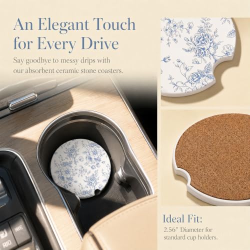 Car Coasters for Cup Holders, Blue Floral Car Coasters Set of 2, B06 - color: Blue Floral