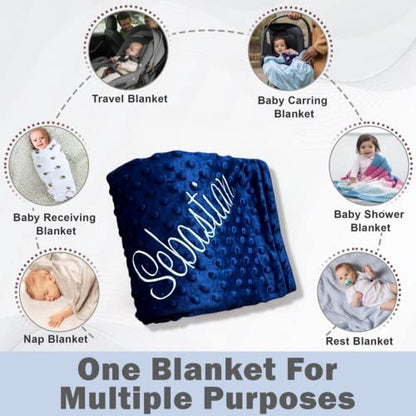 Embroidered Blanket Baby – Beautiful Monogrammed Blanket – Large Personalized Baby Blanket for Boys and Girls – Soft Polyester Baby Blanket with Custom Name – 28 x 34-inch - color: Navy