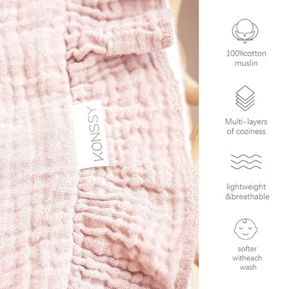 Konssy 100% Cotton Muslin Baby Blanket with Ruffle Trim for Girls, 43"x39" - color: Baby Pink