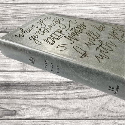 JOY CREATIVE Hand Lettered and Laser Engraved ESV Bible, Student Study Bible with Gray Cover, Personalized Gift, Custom Name Engraving Available