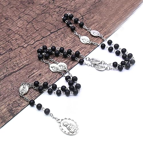 Roe Dolph Wooden Rosary Necklace for Women Catholic Rosary Beads with Cross Pendant Prayer Jewelry Religious Gifts for Travel and Daily Faith - color: A-Black