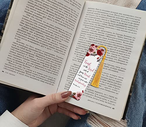 WIRESTER Set of 2 Metal Bookmarks with Light Gold Tassel for Students, Reader, Teachers, Book Lovers - Christian Quotes Proverbs 3:5-6, Christian Bible Verses Psalm 119:105 - color: Christian Quotes Proverbs 3:5-6, Psalm 119:105