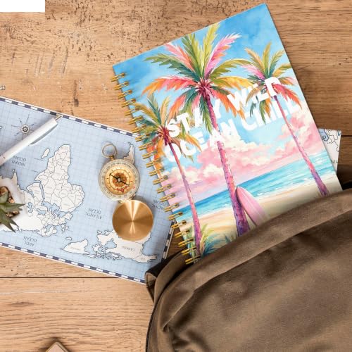 JMICTUB Pastel Summer Beach Coastal Spiral Notebook 5.5x8.3, Tropical Ocean Surfboard Palm Tree Hardcover Lined Journal for Kids - color: Spiral notebook-11