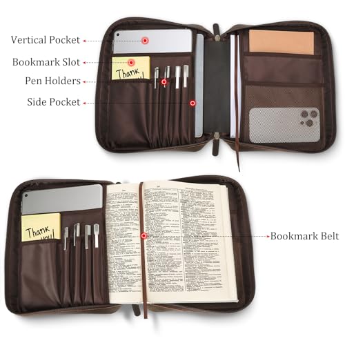 Polare Cowhide Leather Bible Cover Church Bag Bible Protective Book Holder Carrying Case Folder Organizer Portfolio (Dark Brown-Medium) - style: Dark Brown-Medium