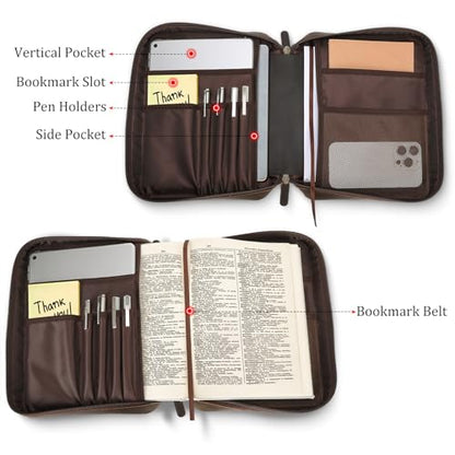 Polare Cowhide Leather Bible Cover Church Bag Bible Protective Book Holder Carrying Case Folder Organizer Portfolio (Dark Brown-Medium) - style: Dark Brown-Medium