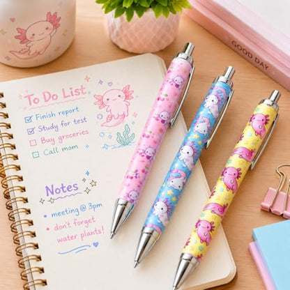 Axolotl Wrap Pens 8PC – Cute Pens for Men Women Perfect Gifts Party Treats Christmas Holiday Birthday Basket Fillers Fun Office Essentials Diary Bag Bulk Stationery Set For Friends Coworkers Teachers - style: Axolotl
