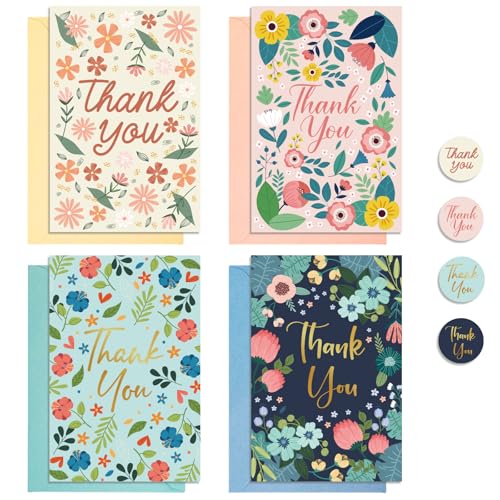 Thboxes Thank You Cards with Envelopes & Stickers, 24 Pack, 4x6 Inch - style: Floral Thank You Card
