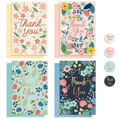 Thboxes Thank You Cards with Envelopes & Stickers, 24 Pack, 4x6 Inch - style: Floral Thank You Card