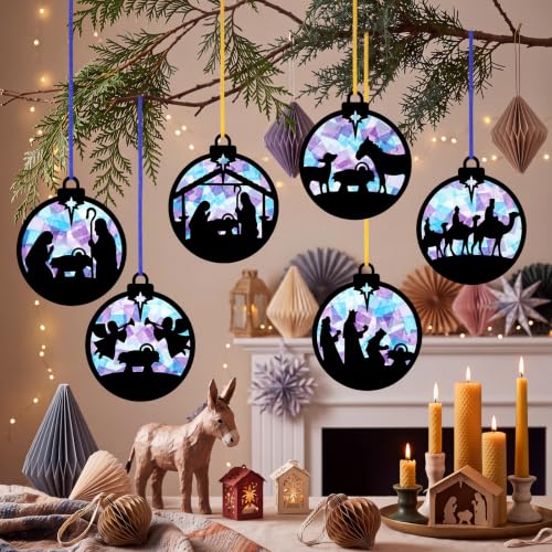 Motipuns 32 Pcs Christmas Nativity Suncatcher Craft Kit for Kids Church - style: Nativity Scene