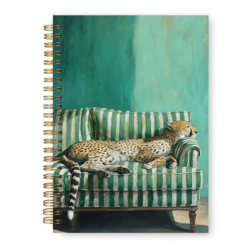 Green Leopard Notebook, Leopard Cheetah Gifts for Women Journal, Maximalist Sleeping Cheetah Aesthetic Hardcover Notebook Journal for Work Study 5.5x8.3 in - color: Green Leopard