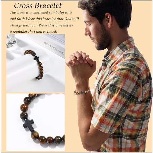 SONNYX 10PCS Religious Cross Beaded Bracelets for Men