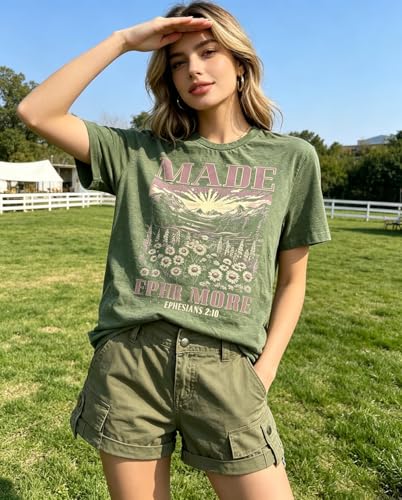 Christian Graphic T Shirt for Women Bible Verse Saying Faith Shirts Jesus Religious Tshirts Inspirational Tees Tops - color: Green1, size: Large