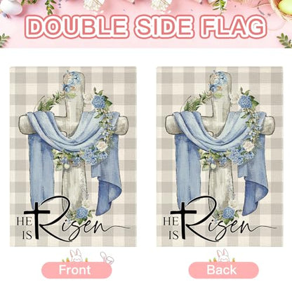 Artscope He Is Risen Easter Garden Flag 12x18 Inch Double Sided for Outside, Christian Cross Wreath Sign Garden Flag for Holiday Yard Outdoor Decoration