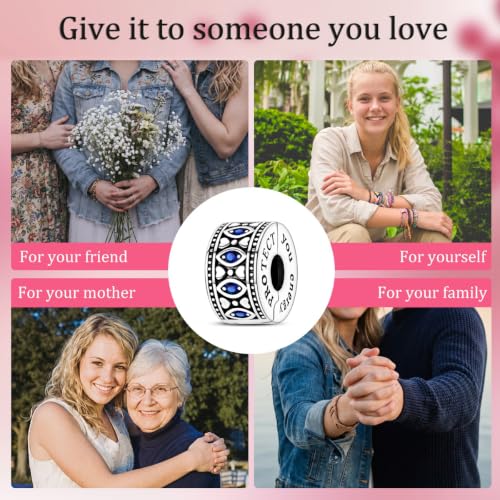 Clip Stopper Beads Fit For Pandora Bracelet, Spacer Charms For Bracelets - color: Blue Eye-2Pack