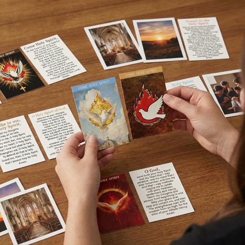 Motiskyy 120 Pcs Catholic Gift Holy Spirit Dove Fire Themed Prayer Cards - style: English Spirit Fire Style
