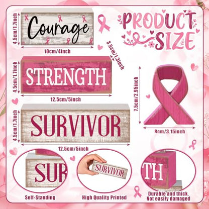 Moucuny 4 Pcs Breast Cancer Awareness Table Decoration Wooden Pink Ribbon - style: Breast Cancer Awareness